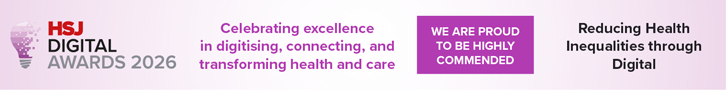 Award banner stating that Living Well Warrington is highly commended for reducing health inequalities through digital