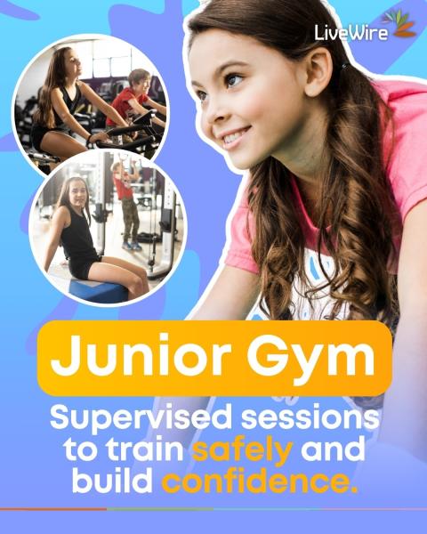 image of female in a spin class and a gym with message saying supervised sessions to train safely and build confidence