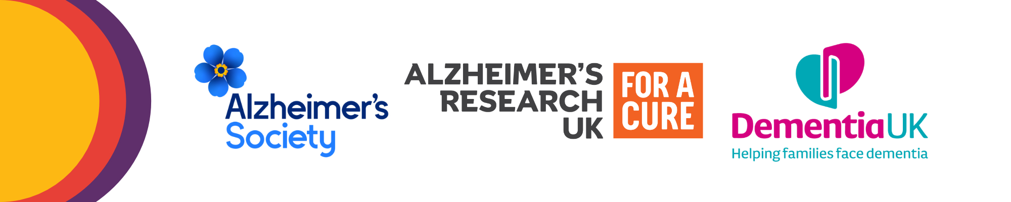 Dementa charity logos - Alzheimer's UK, Alzheimer's Research and Dementia UK